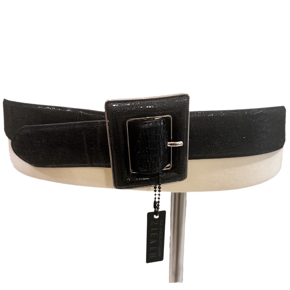 Steven by Steve Madden Thick Big Buckle Black Genuine Leather Belt Large